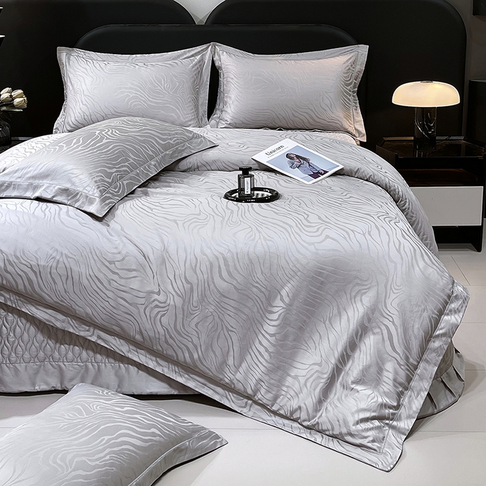 91家纺网 家纺一手货源 找家纺 畅畅家纺 2026新款高档100支长绒棉高定提花夹棉床盖纯色四件套 雅颂-灰