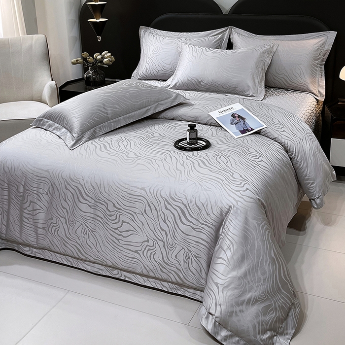 91家纺网 家纺一手货源 找家纺 畅畅家纺 2026新款高档100支长绒棉高定提花夹棉床盖纯色四件套 雅颂-灰