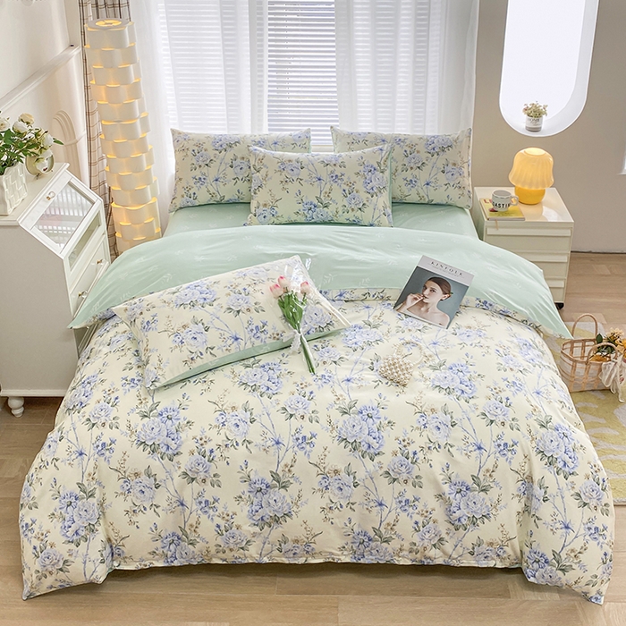 91家纺网 家纺一手货源 找家纺 宇彬家纺 2026直播新款13372A类全棉纯棉印花单双人被套喷气小清新简约热款学生被罩 朵朵飘香