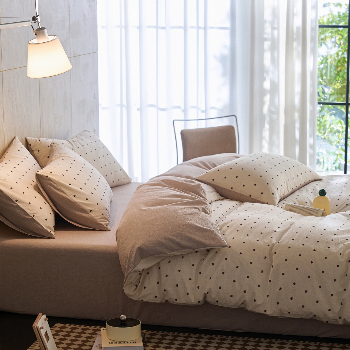 91家纺网 家纺一手货源 找家纺 亿梵家居 2026春夏新款A类棉麻印花四件套 爱心律动