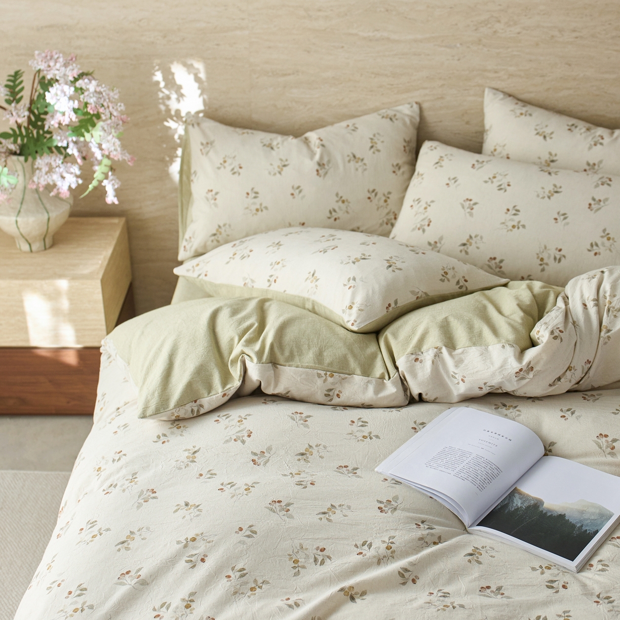 91家纺网 家纺一手货源 找家纺 亿梵家居 2026春夏新款A类棉麻印花四件套 大地微风