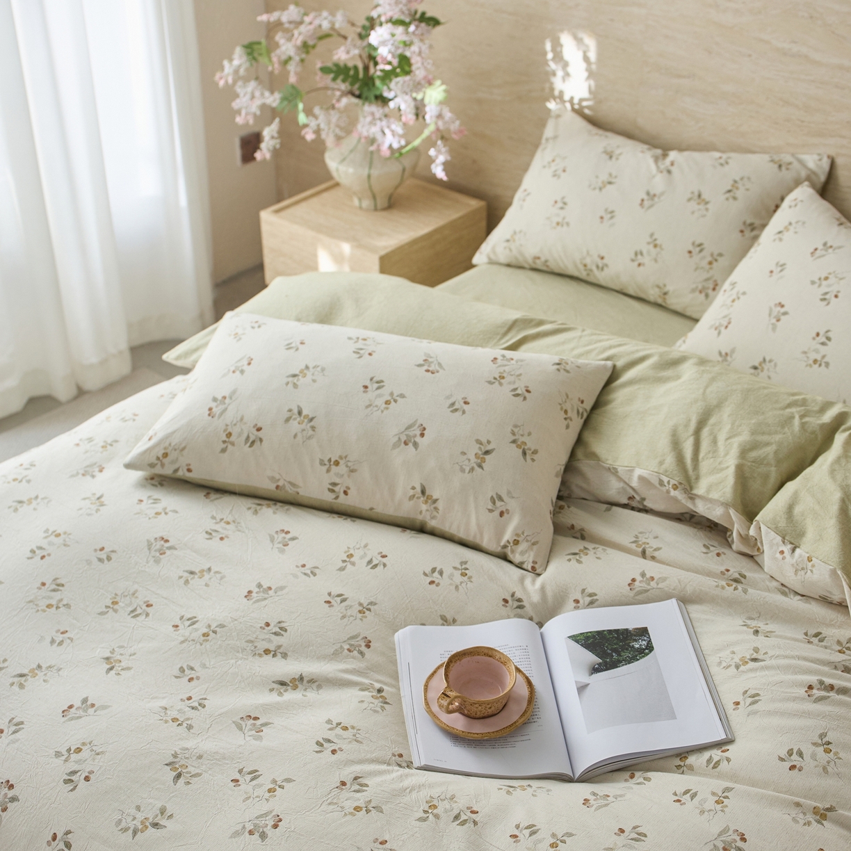 91家纺网 家纺一手货源 找家纺 亿梵家居 2026春夏新款A类棉麻印花四件套 大地微风