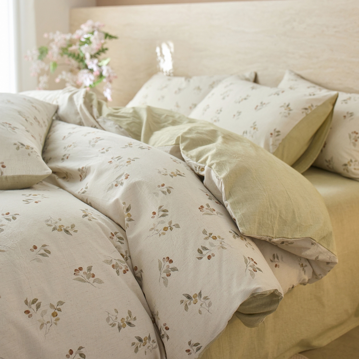 91家纺网 家纺一手货源 找家纺 亿梵家居 2026春夏新款A类棉麻印花四件套 大地微风