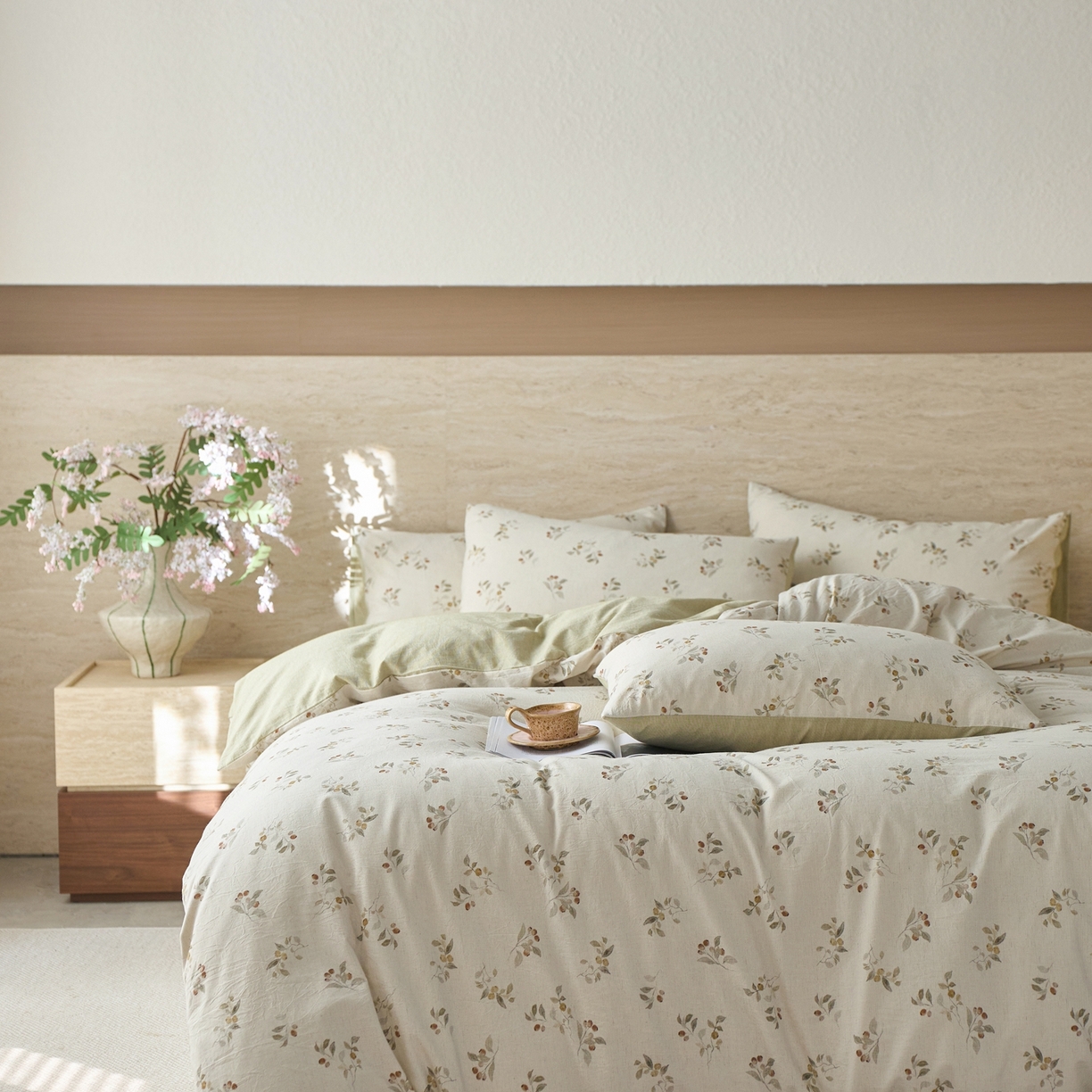 91家纺网 家纺一手货源 找家纺 亿梵家居 2026春夏新款A类棉麻印花四件套 大地微风