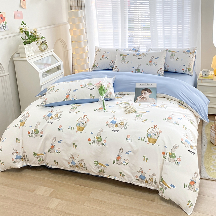 91家纺网 家纺一手货源 找家纺 宇彬家纺 2026直播新款13372A类全棉纯棉印花单双人被套喷气小清新简约热款学生被罩 收获满满