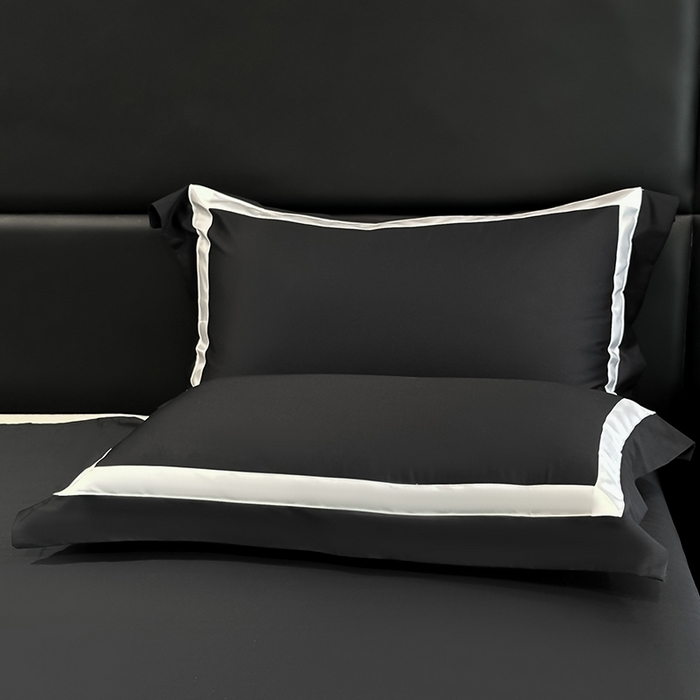 91家纺网 家纺一手货源 找家纺 苏源家居 2026新款夏季酒店风水洗天丝织带款冰丝被套四件套-慕尚 慕尚-素黑