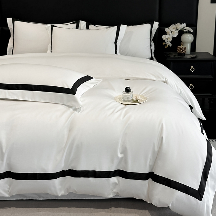 91家纺网 家纺一手货源 找家纺 苏源家居 2026新款夏季酒店风水洗天丝织带款冰丝被套四件套-慕尚 慕尚-雅白