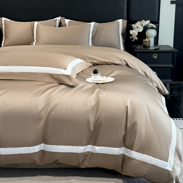 91家纺网 家纺一手货源 找家纺 苏源家居 2026新款夏季酒店风水洗天丝织带款冰丝被套四件套-慕尚 慕尚-咖色