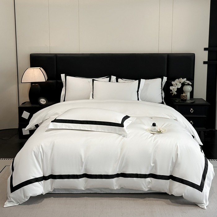 91家纺网 家纺一手货源 找家纺 苏源家居 2026新款夏季酒店风水洗天丝织带款冰丝被套四件套-慕尚 慕尚-雅白