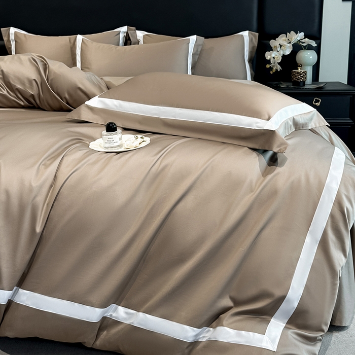 91家纺网 家纺一手货源 找家纺 苏源家居 2026新款夏季酒店风水洗天丝织带款冰丝被套四件套-慕尚 慕尚-咖色