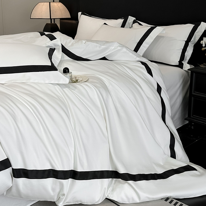 91家纺网 家纺一手货源 找家纺 苏源家居 2026新款夏季酒店风水洗天丝织带款冰丝被套四件套-慕尚 慕尚-雅白