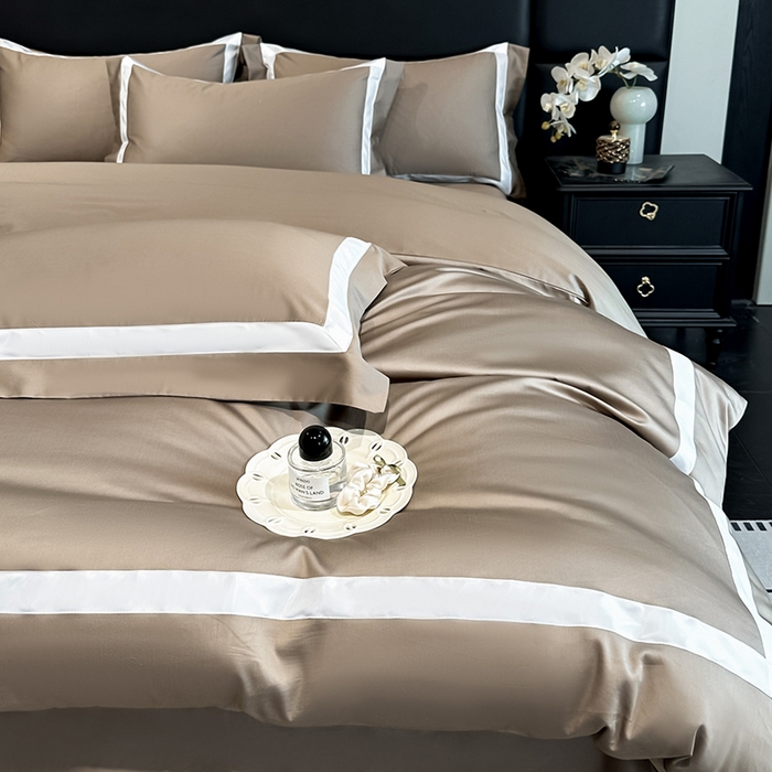 91家纺网 家纺一手货源 找家纺 苏源家居 2026新款夏季酒店风水洗天丝织带款冰丝被套四件套-慕尚 慕尚-咖色