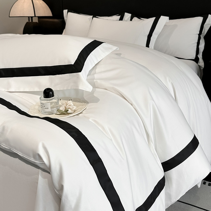 91家纺网 家纺一手货源 找家纺 苏源家居 2026新款夏季酒店风水洗天丝织带款冰丝被套四件套-慕尚 慕尚-雅白