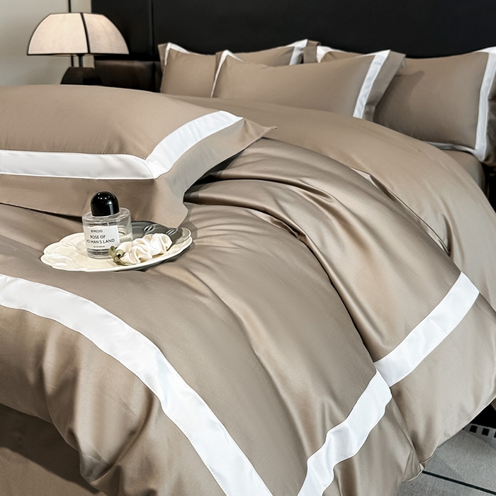 91家纺网 家纺一手货源 找家纺 苏源家居 2026新款夏季酒店风水洗天丝织带款冰丝被套四件套-慕尚 慕尚-咖色