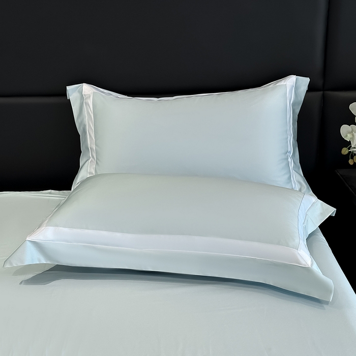 91家纺网 家纺一手货源 找家纺 苏源家居 2026新款夏季酒店风水洗天丝织带款冰丝被套四件套-慕尚 慕尚-浅蓝