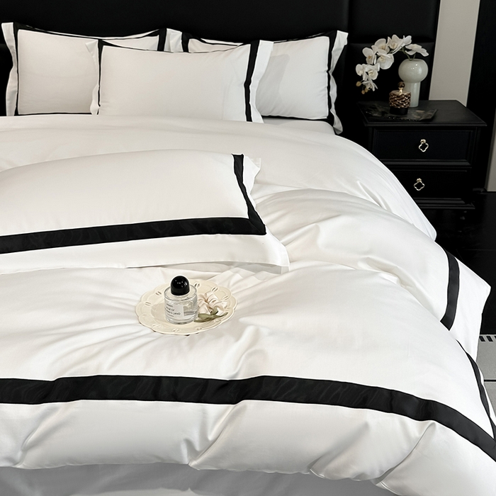 91家纺网 家纺一手货源 找家纺 苏源家居 2026新款夏季酒店风水洗天丝织带款冰丝被套四件套-慕尚 慕尚-雅白