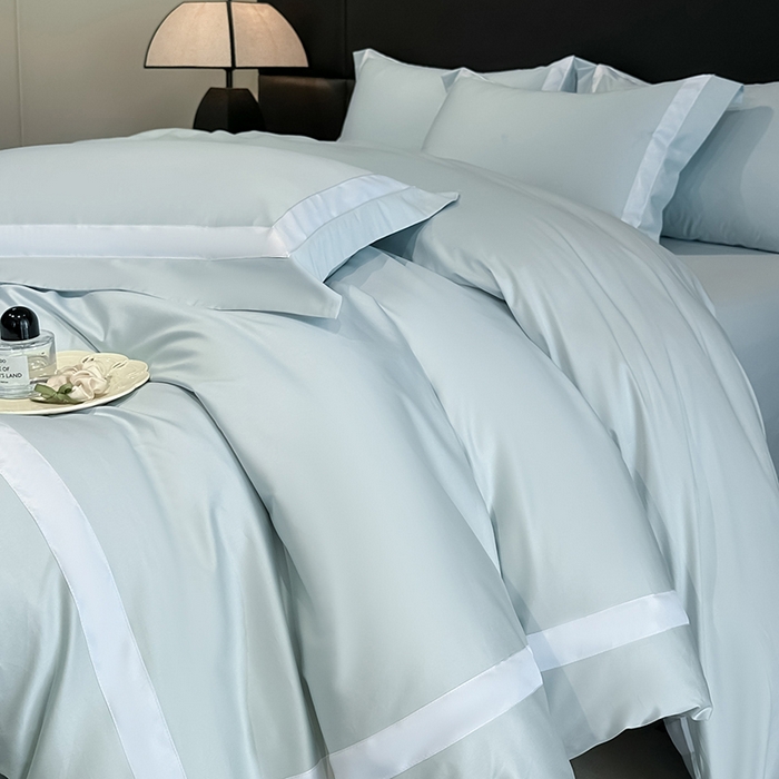 苏源家居 2026新款夏季酒店风水洗天丝织带款冰丝被套四件套-慕尚 慕尚-浅蓝