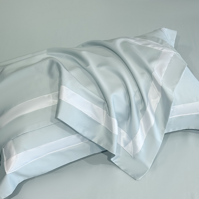 91家纺网 家纺一手货源 找家纺 苏源家居 2026新款夏季酒店风水洗天丝织带款冰丝被套四件套-慕尚 慕尚-浅蓝