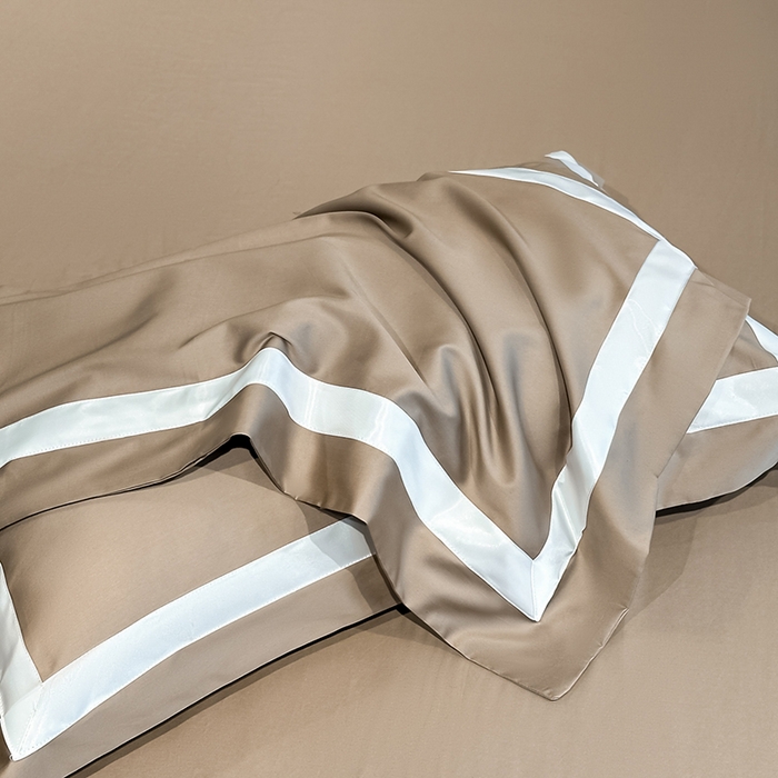 91家纺网 家纺一手货源 找家纺 苏源家居 2026新款夏季酒店风水洗天丝织带款冰丝被套四件套-慕尚 慕尚-咖色