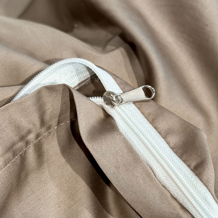 91家纺网 家纺一手货源 找家纺 苏源家居 2026新款夏季酒店风水洗天丝织带款冰丝被套四件套-慕尚 慕尚-咖色