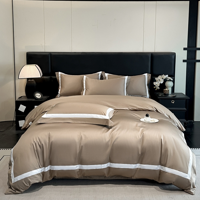 91家纺网 家纺一手货源 找家纺 苏源家居 2026新款夏季酒店风水洗天丝织带款冰丝被套四件套-慕尚 慕尚-咖色