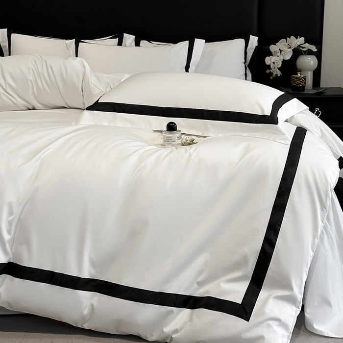 91家纺网 家纺一手货源 找家纺 苏源家居 2026新款夏季酒店风水洗天丝织带款冰丝被套四件套-慕尚 慕尚-雅白