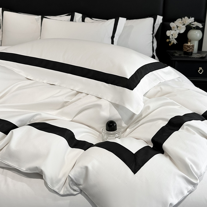 91家纺网 家纺一手货源 找家纺 苏源家居 2026新款夏季酒店风水洗天丝织带款冰丝被套四件套-慕尚 慕尚-雅白