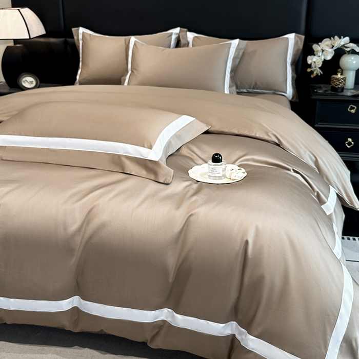 91家纺网 家纺一手货源 找家纺 苏源家居 2026新款夏季酒店风水洗天丝织带款冰丝被套四件套-慕尚 慕尚-咖色