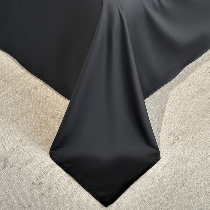 91家纺网 家纺一手货源 找家纺 苏源家居 2026新款夏季酒店风水洗天丝织带款冰丝被套四件套-慕尚 慕尚-素黑