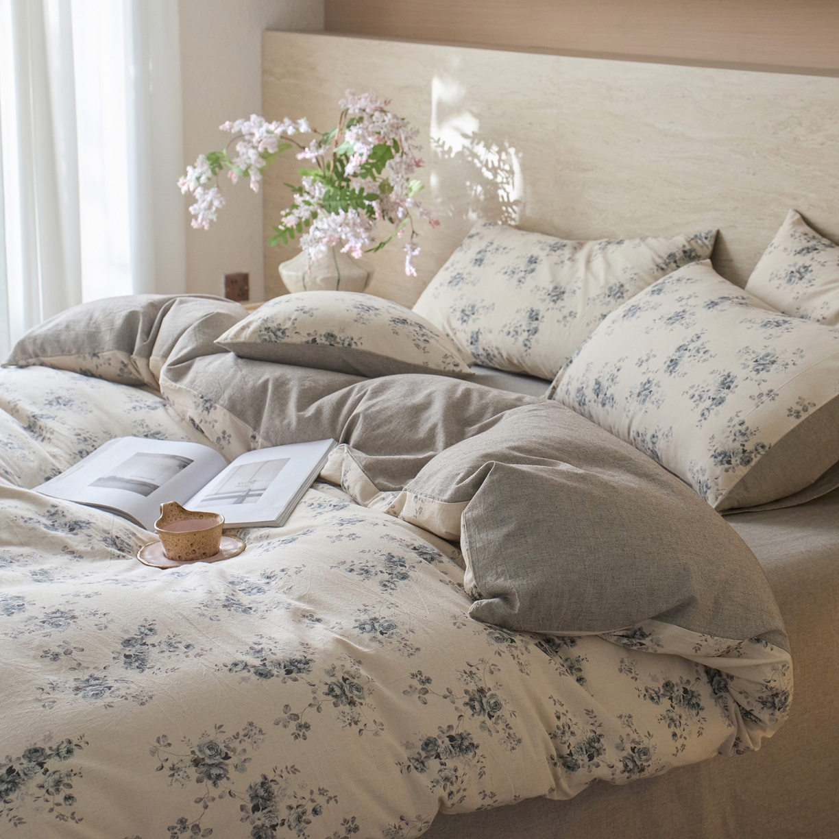 91家纺网 家纺一手货源 找家纺 亿梵家居 2026春夏新款A类棉麻印花四件套 法式风情