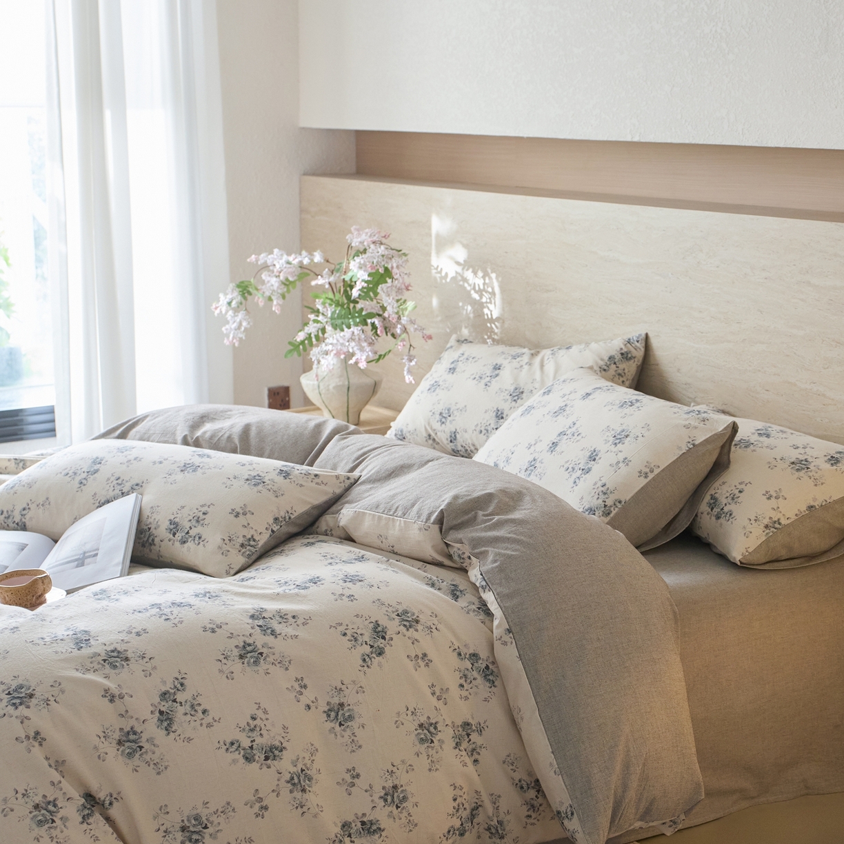 91家纺网 家纺一手货源 找家纺 亿梵家居 2026春夏新款A类棉麻印花四件套 法式风情