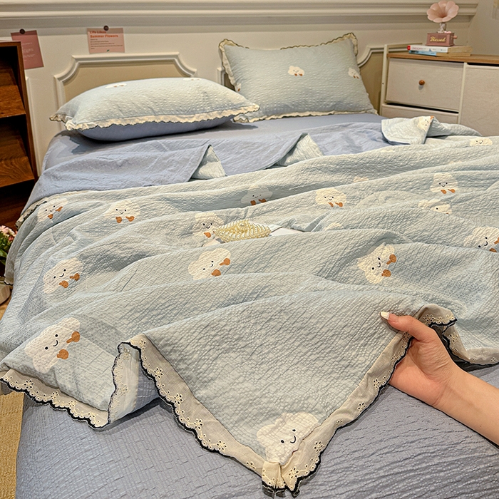 91家纺网 家纺一手货源 找家纺 （总）一比一家纺 2026新款法式花边泡芙纱夏被四件套