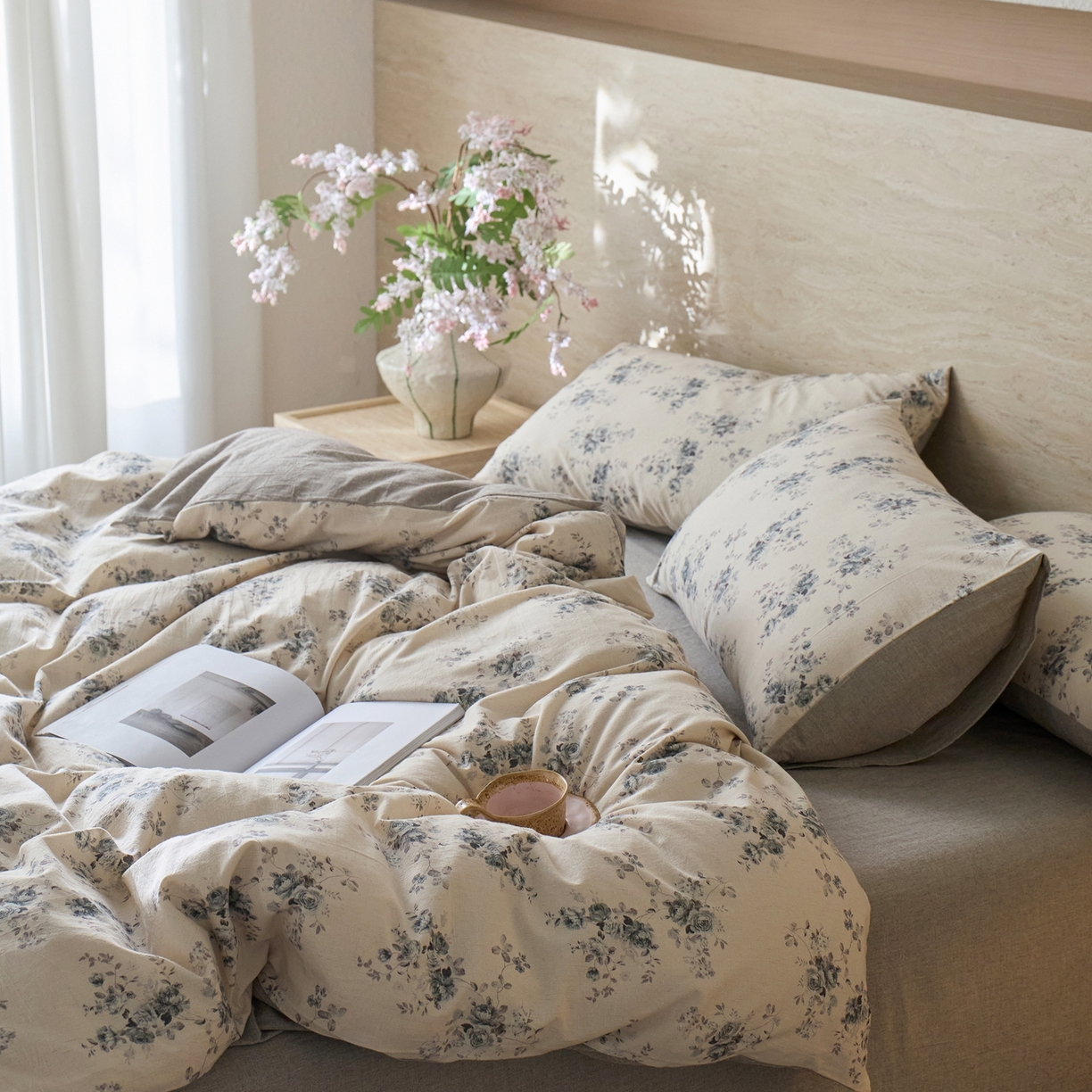 91家纺网 家纺一手货源 找家纺 亿梵家居 2026春夏新款A类棉麻印花四件套 法式风情