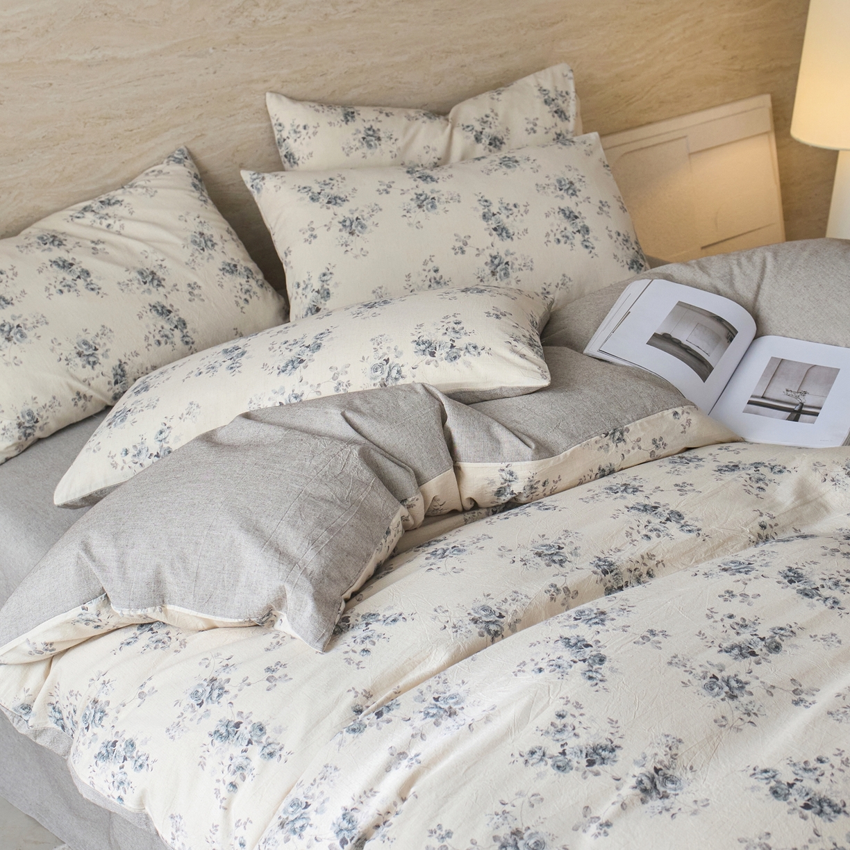 91家纺网 家纺一手货源 找家纺 亿梵家居 2026春夏新款A类棉麻印花四件套 法式风情