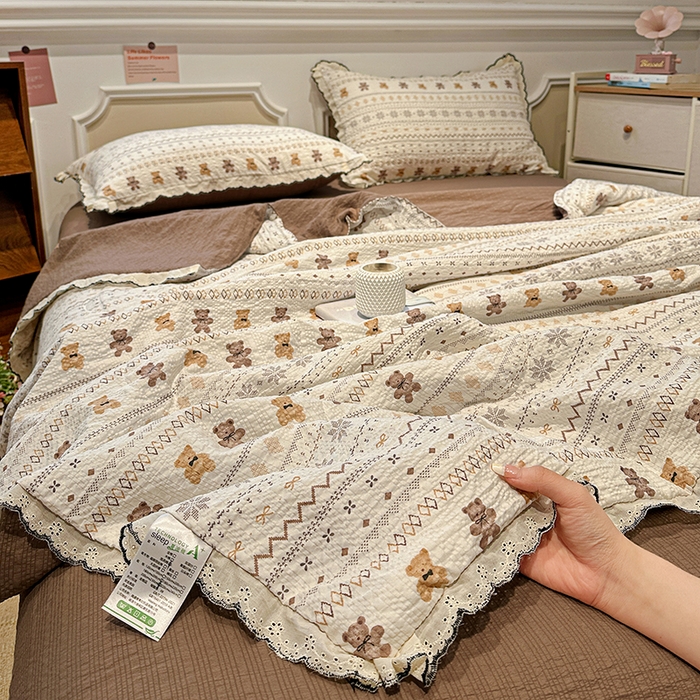 91家纺网 家纺一手货源 找家纺 （总）一比一家纺 2026新款法式花边泡芙纱夏被四件套