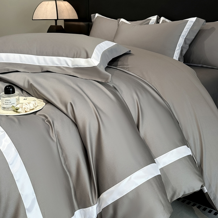 苏源家居 2026新款夏季酒店风水洗天丝织带款冰丝被套四件套-慕尚 慕尚-浅灰