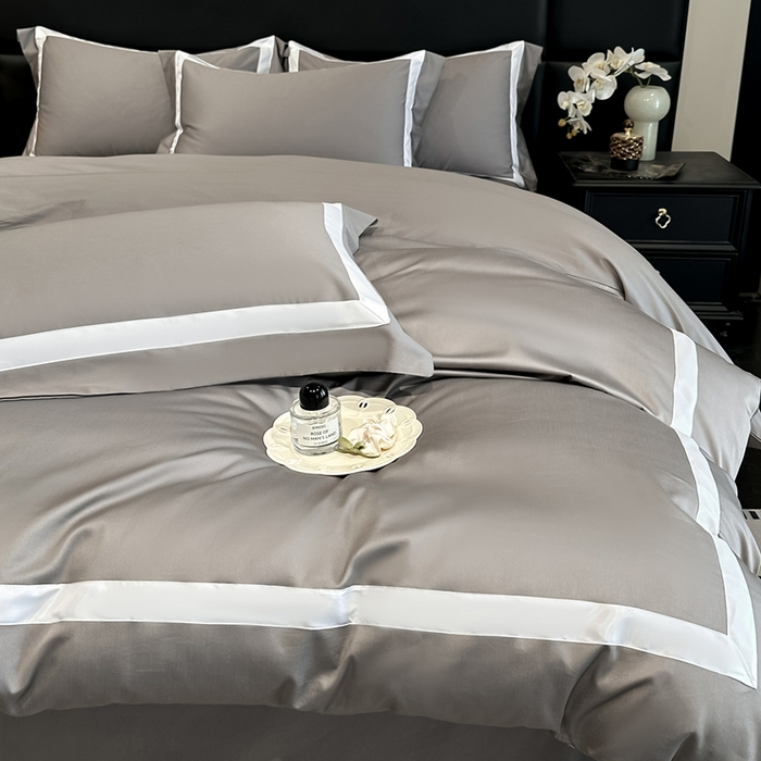 91家纺网 家纺一手货源 找家纺 苏源家居 2026新款夏季酒店风水洗天丝织带款冰丝被套四件套-慕尚 慕尚-浅灰