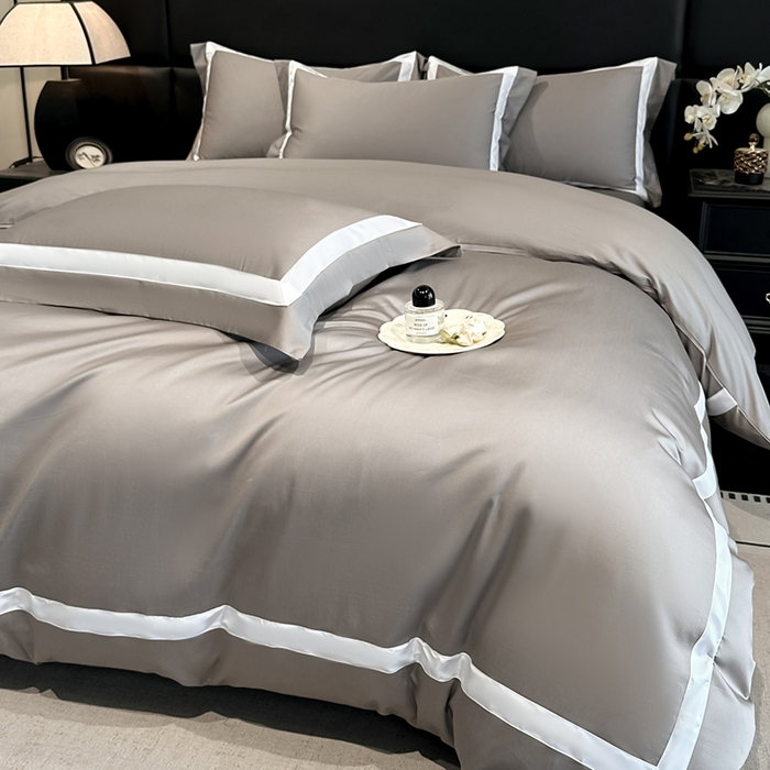91家纺网 家纺一手货源 找家纺 苏源家居 2026新款夏季酒店风水洗天丝织带款冰丝被套四件套-慕尚 慕尚-浅灰