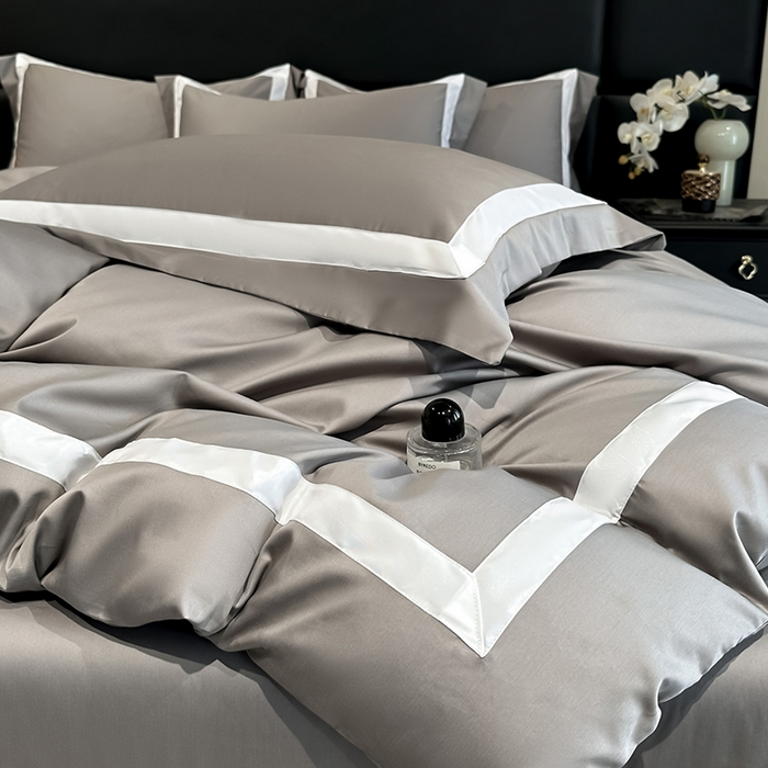 91家纺网 家纺一手货源 找家纺 苏源家居 2026新款夏季酒店风水洗天丝织带款冰丝被套四件套-慕尚 慕尚-浅灰