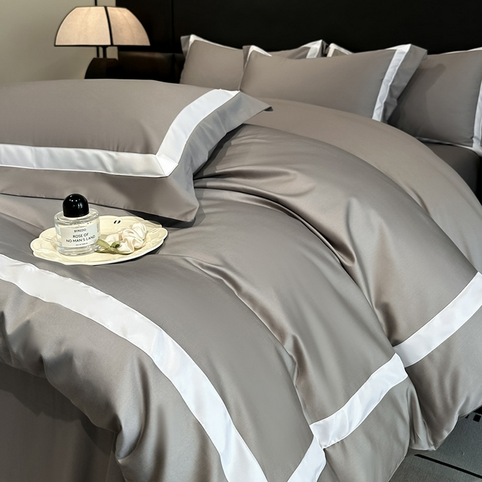 91家纺网 家纺一手货源 找家纺 苏源家居 2026新款夏季酒店风水洗天丝织带款冰丝被套四件套-慕尚 慕尚-浅灰