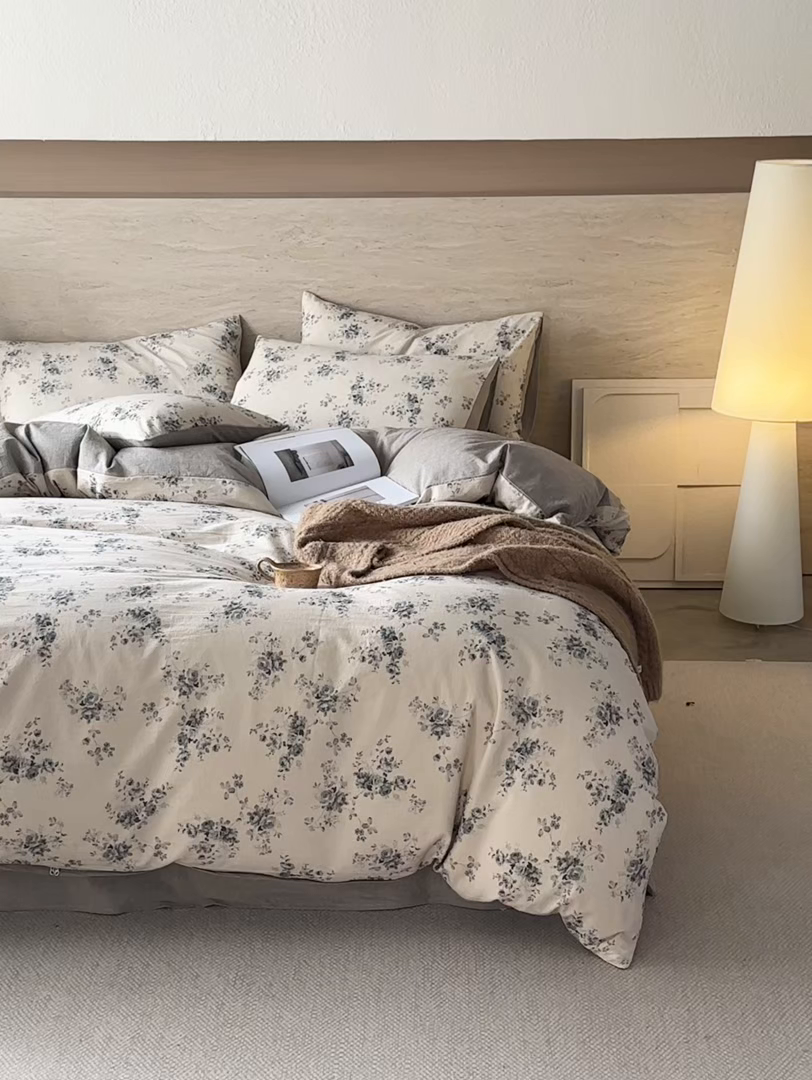 91家纺网 家纺一手货源 找家纺 亿梵家居 2026春夏新款A类棉麻印花四件套 法式风情