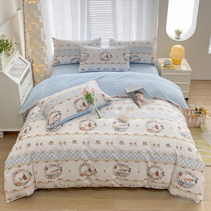 91家纺网 家纺一手货源 找家纺 宇彬家纺 2026直播新款13372A类全棉纯棉印花单双人被套喷气小清新简约热款学生被罩 维西兔