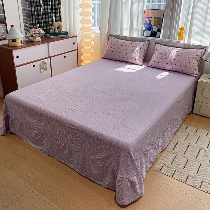 91家纺网 家纺一手货源 找家纺 一比一家纺 2026春夏新款三角针泡芙纱夏被夏凉被空调被四件套 三角针夏被-爱心紫