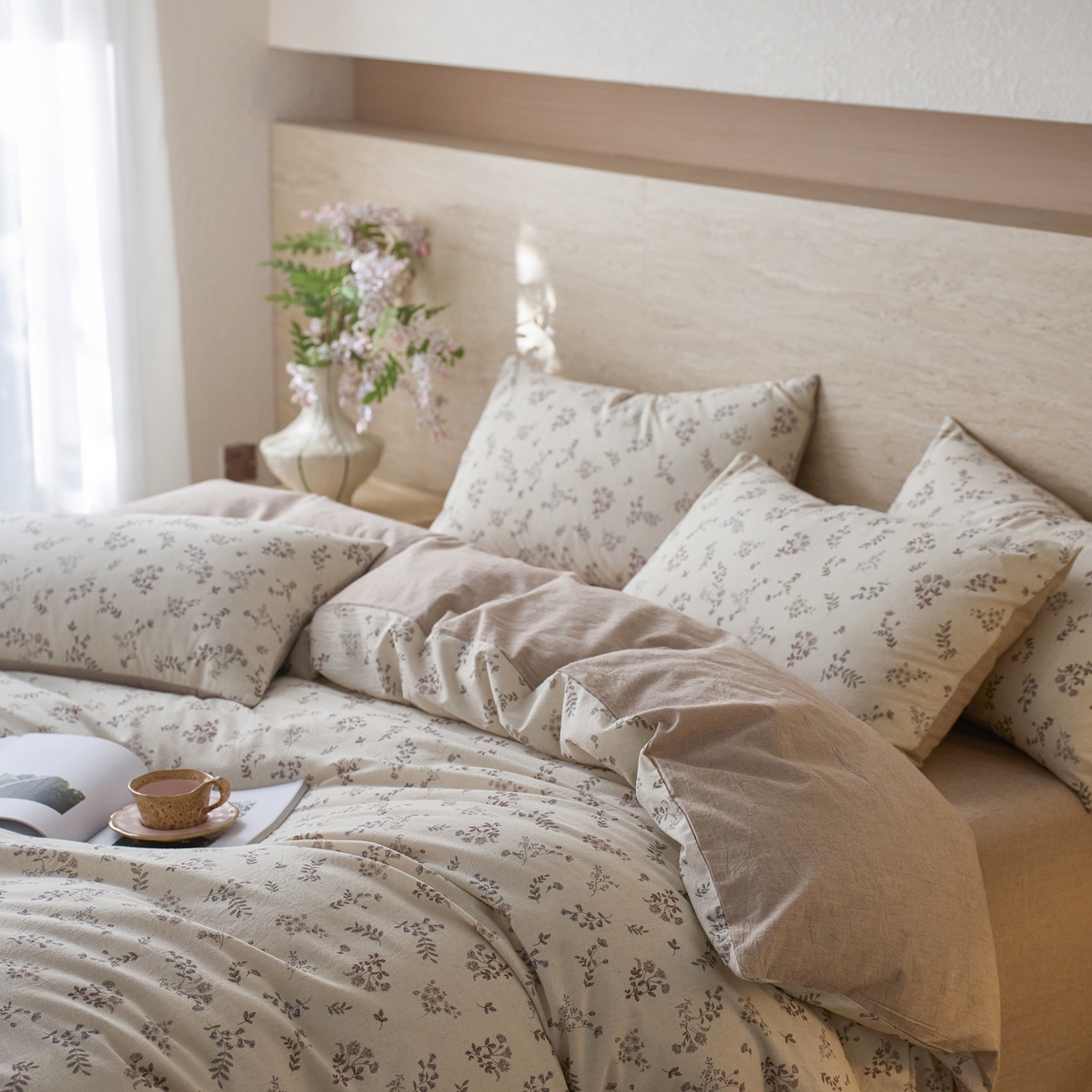 91家纺网 家纺一手货源 找家纺 亿梵家居 2026春夏新款A类棉麻印花四件套 花间微澜