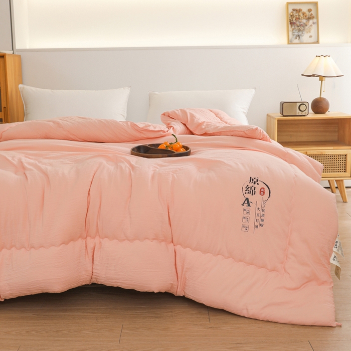 91家纺网 家纺一手货源 找家纺 玉相逢 2026新款供直播水洗棉大豆纤维春秋被夏被子被芯 粉色