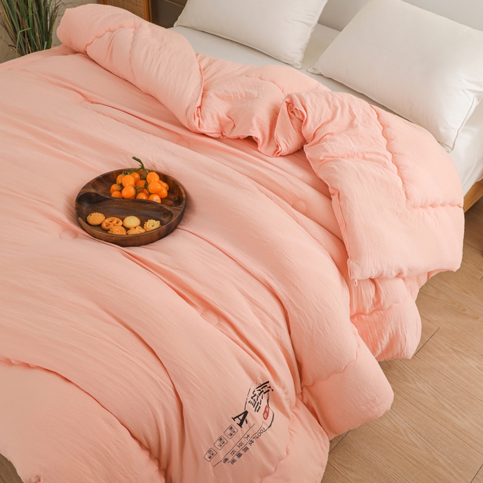 91家纺网 家纺一手货源 找家纺 玉相逢 2026新款供直播水洗棉大豆纤维春秋被夏被子被芯 粉色
