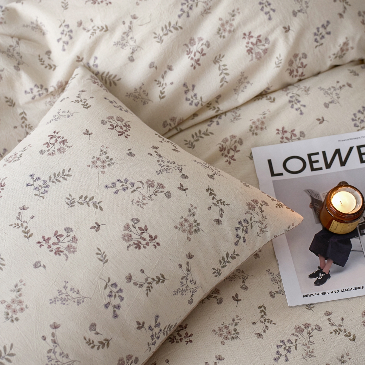 91家纺网 家纺一手货源 找家纺 亿梵家居 2026春夏新款A类棉麻印花四件套 花间微澜