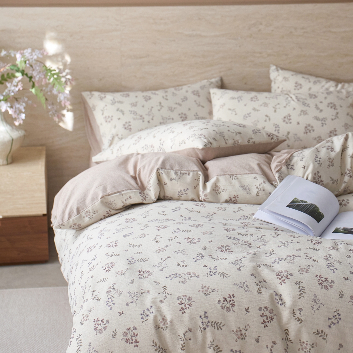 91家纺网 家纺一手货源 找家纺 亿梵家居 2026春夏新款A类棉麻印花四件套 花间微澜