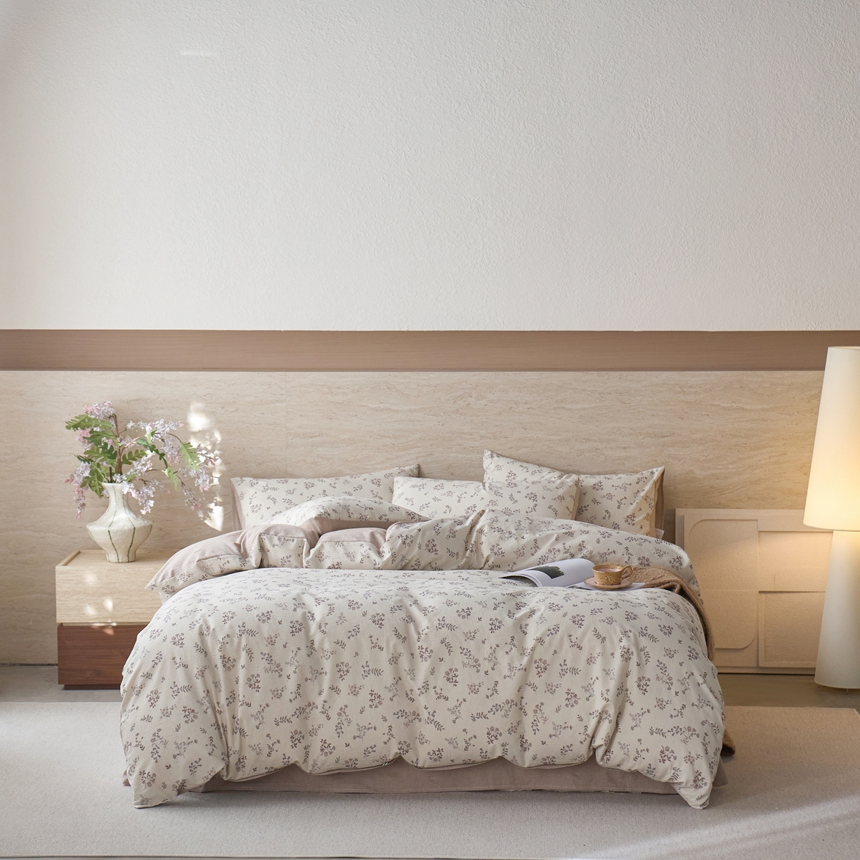 91家纺网 家纺一手货源 找家纺 亿梵家居 2026春夏新款A类棉麻印花四件套 花间微澜