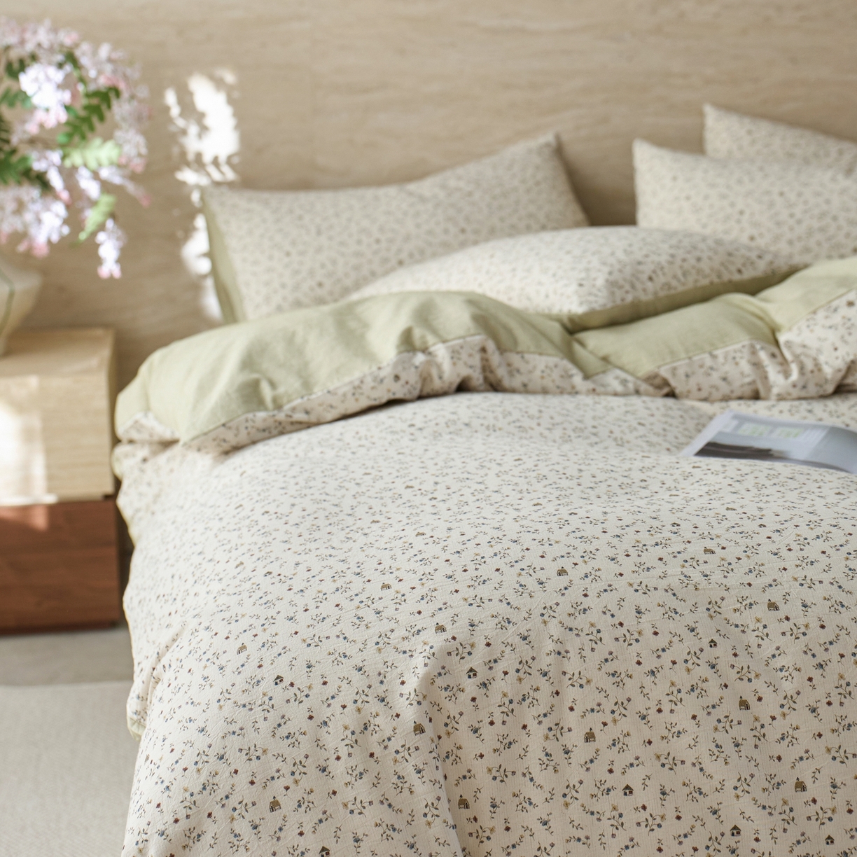 91家纺网 家纺一手货源 找家纺 亿梵家居 2026春夏新款A类棉麻印花四件套 花间小屋